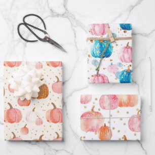 Watercolor Pumpkin Fall Pattern Wrapping Paper Sheets