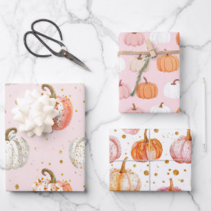 Watercolor Pumpkin Fall Pattern Wrapping Paper Sheets