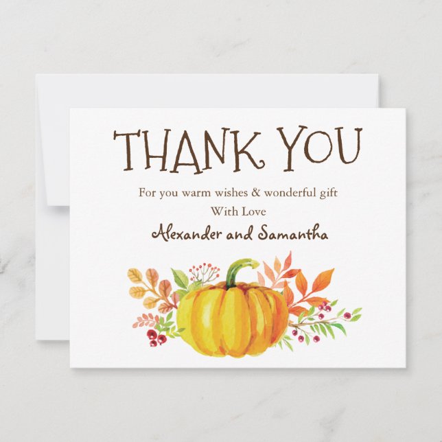 Watercolor Pumpkin Fall Thank You Card (Front)
