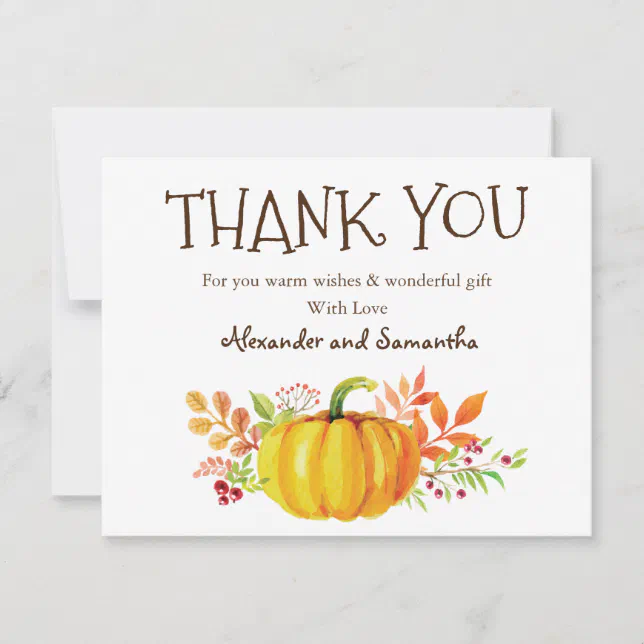 Watercolor Pumpkin Fall Thank You Card | Zazzle