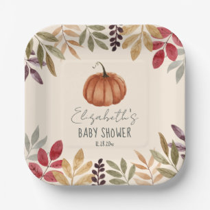 Watercolor Pumpkin Fall Themed Baby Shower Paper Plates