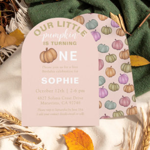 Watercolor Pumpkin First Birthday Invitation