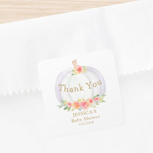 Watercolor Pumpkin Floral Baby Shower Thank You Square Sticker
