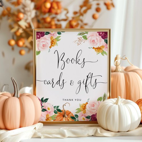 Watercolor pumpkin floral books cards and gifts poster