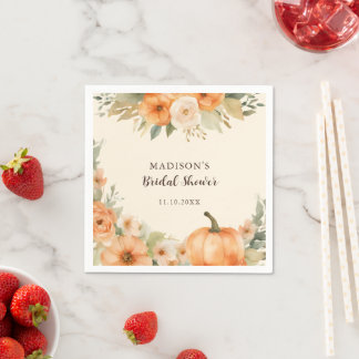 Watercolor Pumpkin Floral Bridal Shower Napkins
