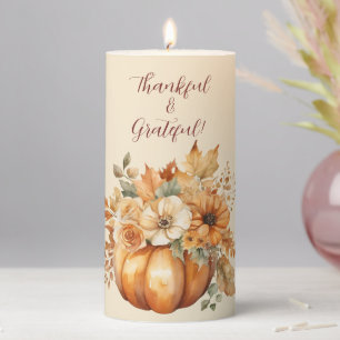 Watercolor Pumpkin Floral Design- Pillar Candle