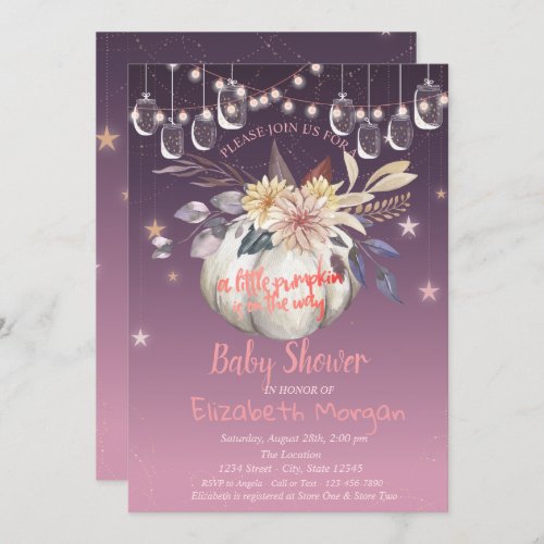 Watercolor PumpkinFloral Lights Baby Shower Invitation