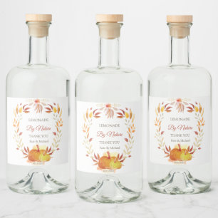 Watercolor Pumpkin Floral Liquor Bottle Label