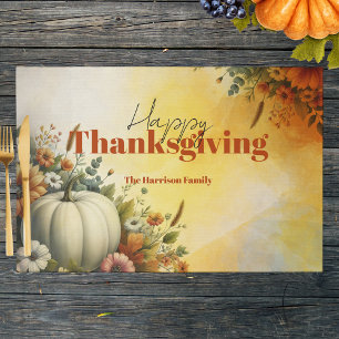 Watercolor Pumpkin Floral Thanksgiving Placemat