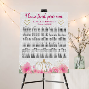 Watercolor Pumpkin Floral Wedding Seating Chart Foam Board