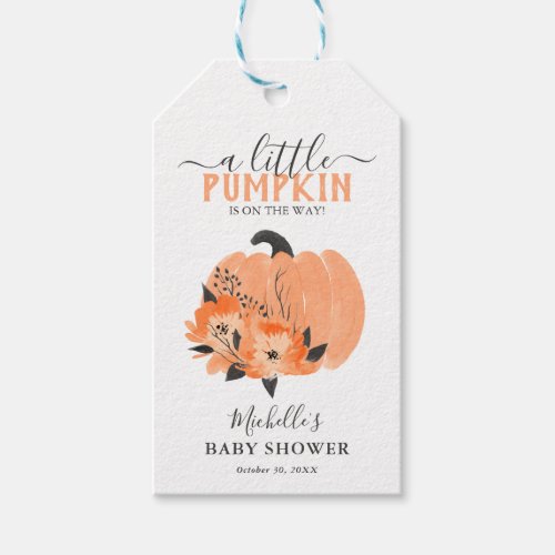 Watercolor Pumpkin  Florals Baby Shower Favor Gift Tags