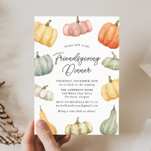 Watercolor Pumpkin Friendsgiving Dinner Invitation