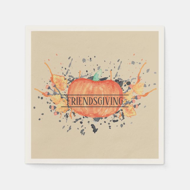 Watercolor Pumpkin Friendsgiving Napkins (Front)