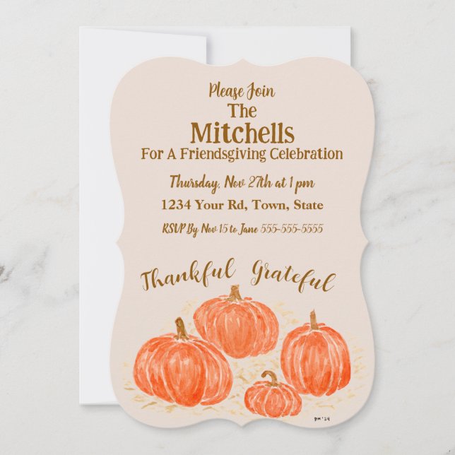 Watercolor Pumpkin Friendsgiving PERSONALIZE Invitation (Front)