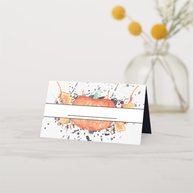 Watercolor Pumpkin Friendsgiving Place Card (Front)