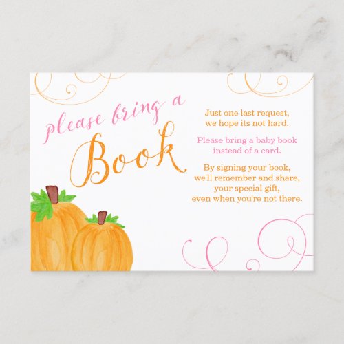 Watercolor Pumpkin Girl Baby Shower Bring a Book Enclosure Card