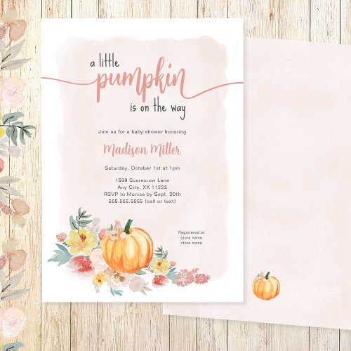 Watercolor Pumpkin girl baby shower Invitation