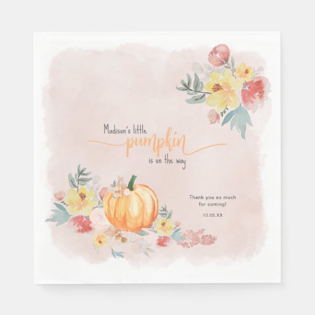 Watercolor Pumpkin girl baby shower Napkins (Front)