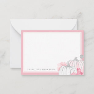 Watercolor Pumpkin Glitter Blush Pink Silver  Note Card