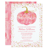 Watercolor Pumpkin Glitter Fall Girl Baby Shower Card
