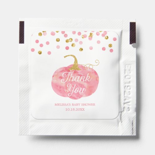 Watercolor Pumpkin Glitter Fall Girl Baby Shower Hand Sanitizer Packet