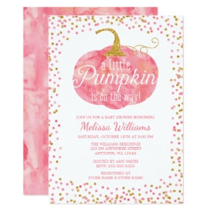 Autumn Themed Baby Shower Gifts On Zazzle Watercolor Pumpkin Glitter Fall Baby Shower Invitation