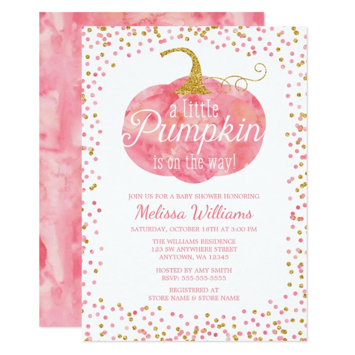 Watercolor Pumpkin Glitter Fall Girl Baby Shower Invitation Zazzle Com