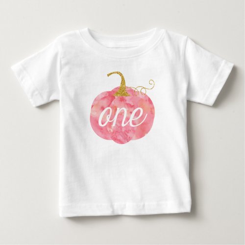 Watercolor Pumpkin Glitter Girl 1st Birthday Baby T_Shirt