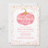 Watercolor Pumpkin Glitter Girl First Birthday Invitation (Front)