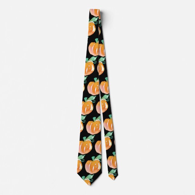 Watercolor Pumpkin Halloween Black  Neck Tie (Front)