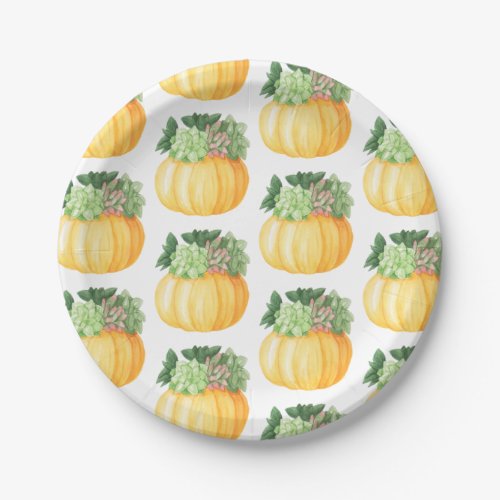 Watercolor pumpkin Halloween party Succulents Paper Plates