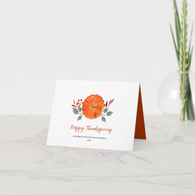 Watercolor Pumpkin Happy Thanksgiving Company Card (Front)