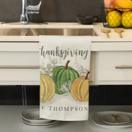 Watercolor Pumpkin Happy Thanksgiving Custom Kitchen Towel