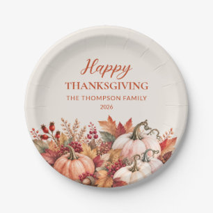 Watercolor Pumpkin Happy Thanksgiving Paper Plates