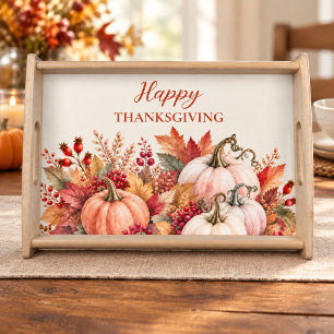 Watercolor Pumpkin Happy Thanksgiving Serving Tray
