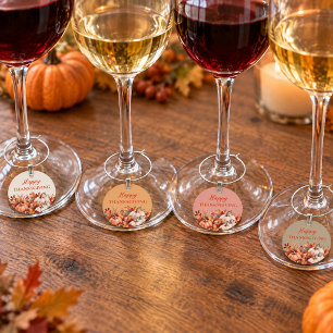 Watercolor Pumpkin Happy Thanksgiving Wine Charm