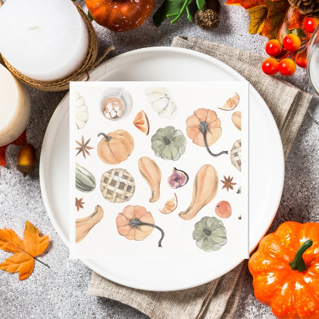 Watercolor Pumpkin & Harvest Fall Napkins (Creator Uploaded)