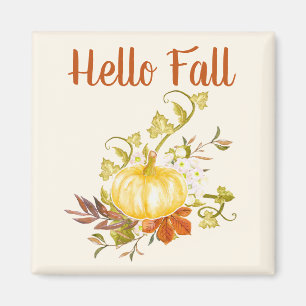Watercolor Pumpkin Hello Fall Kitchen Magnet