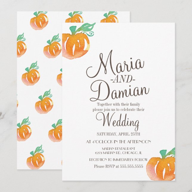 Watercolor Pumpkin Illustration Fall Wedding Invitation (Front/Back)