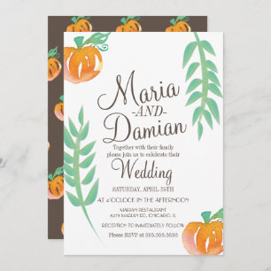 Watercolor Pumpkin Illustration Green Fall Wedding Invitation