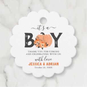 Watercolor Pumpkin 'It's a Boy' Baby Shower Favor Tags
