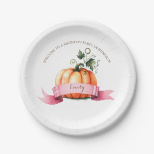 Watercolor Pumpkin Kids Paper Plates