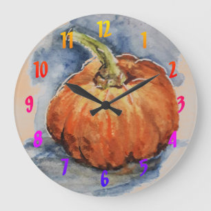 Watercolor pumpkin  large clock
