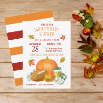 Watercolor Pumpkin Latte and Football Baby Shower Invitation
