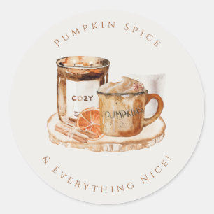 Watercolor Pumpkin Latte & Candle Thanksgiving Classic Round Sticker