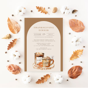 Watercolor Pumpkin Latte & Candle Thanksgiving Invitation
