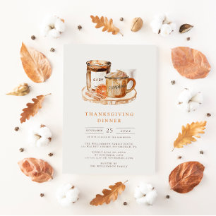 Watercolor Pumpkin Latte & Candle Thanksgiving Invitation
