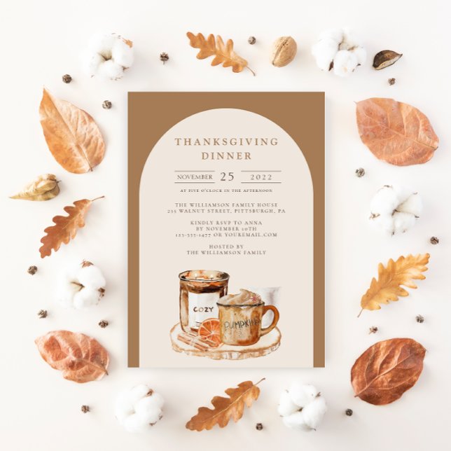 Watercolor Pumpkin Latte & Candle Thanksgiving  Invitation (Creator Uploaded)
