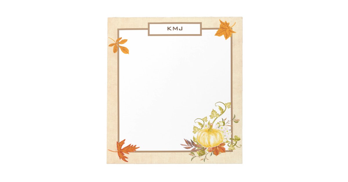 Leaf Foliage Hello Fall Pumpkin Floral Watercolor Notebook, Zazzle