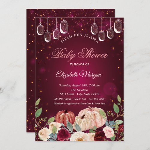 Watercolor PumpkinLightsFloral Baby Shower Invitation